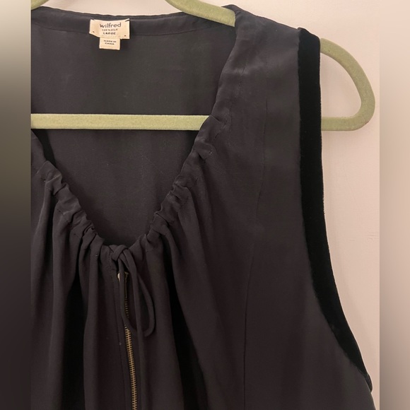 Aritzia silk tunic dress with velvet trip & front zip, Black, size L - Picture 4 of 6